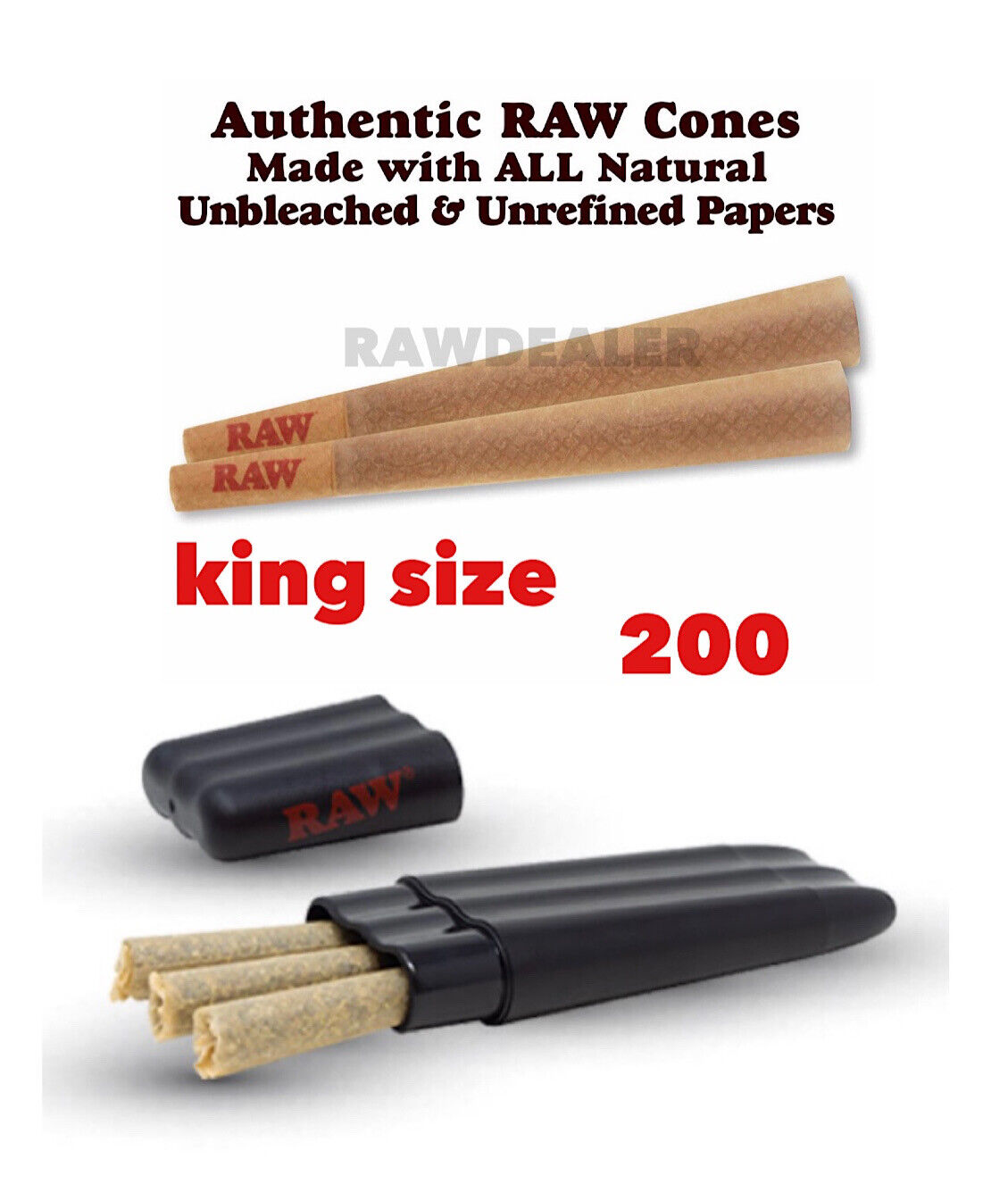 RAW cone classic king Size Cone(200PK)+raw three tree cone case