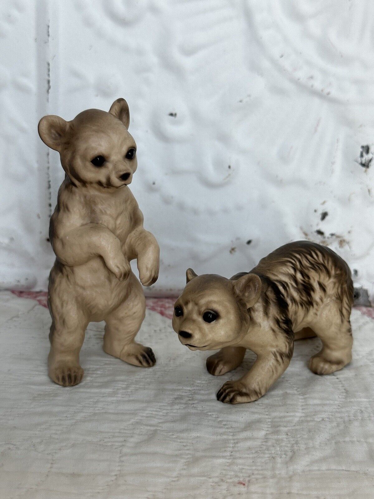 Rare Vint. Set Of 2 Josef Originals Figurines Realistic Brown Grizzly Bear Cubs