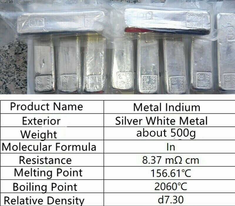 500g  Metal Indium Ingot 99.995% High Pure Indiums Crystals