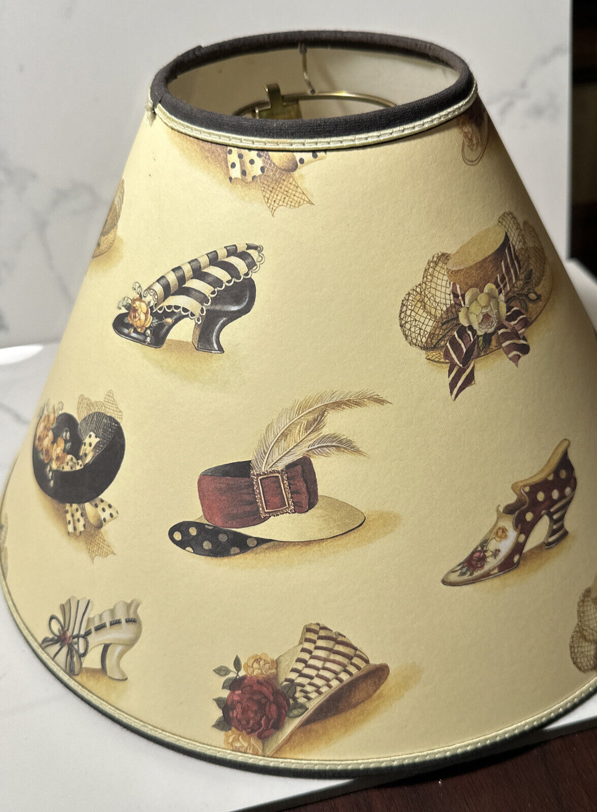 Sandy Clough Medium Lamp Shade Styled With Hats & Heels 1997 Beige