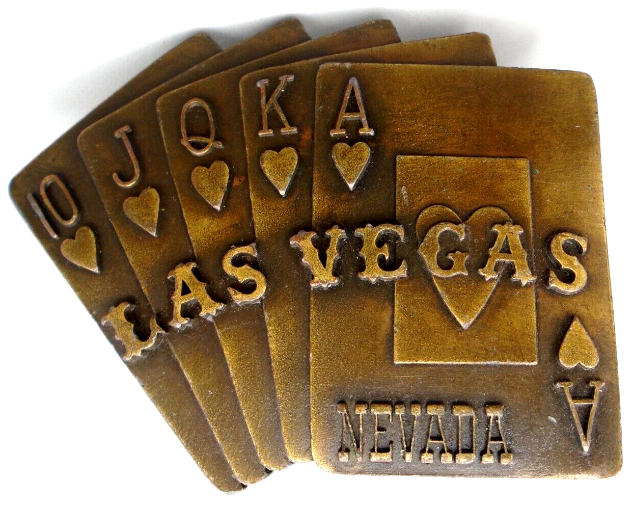 Vintage Las Vegas Nevada Pacific Brass Straight Flush Lucky Poker Belt Buckle