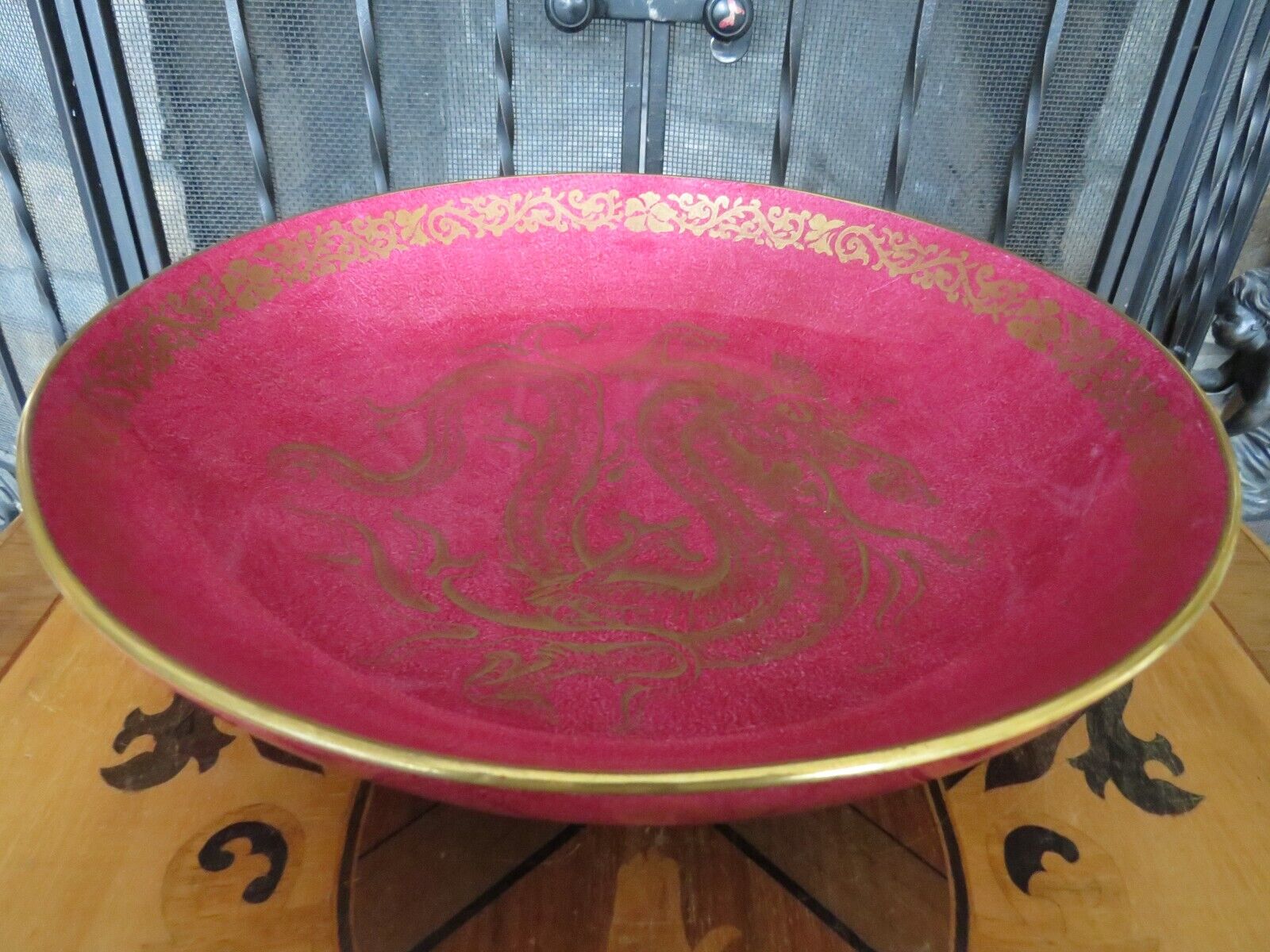 Wedgwood Fairyland Pink Lustre Ware Golden Celestial Dragon Bowl Platter (c1920)