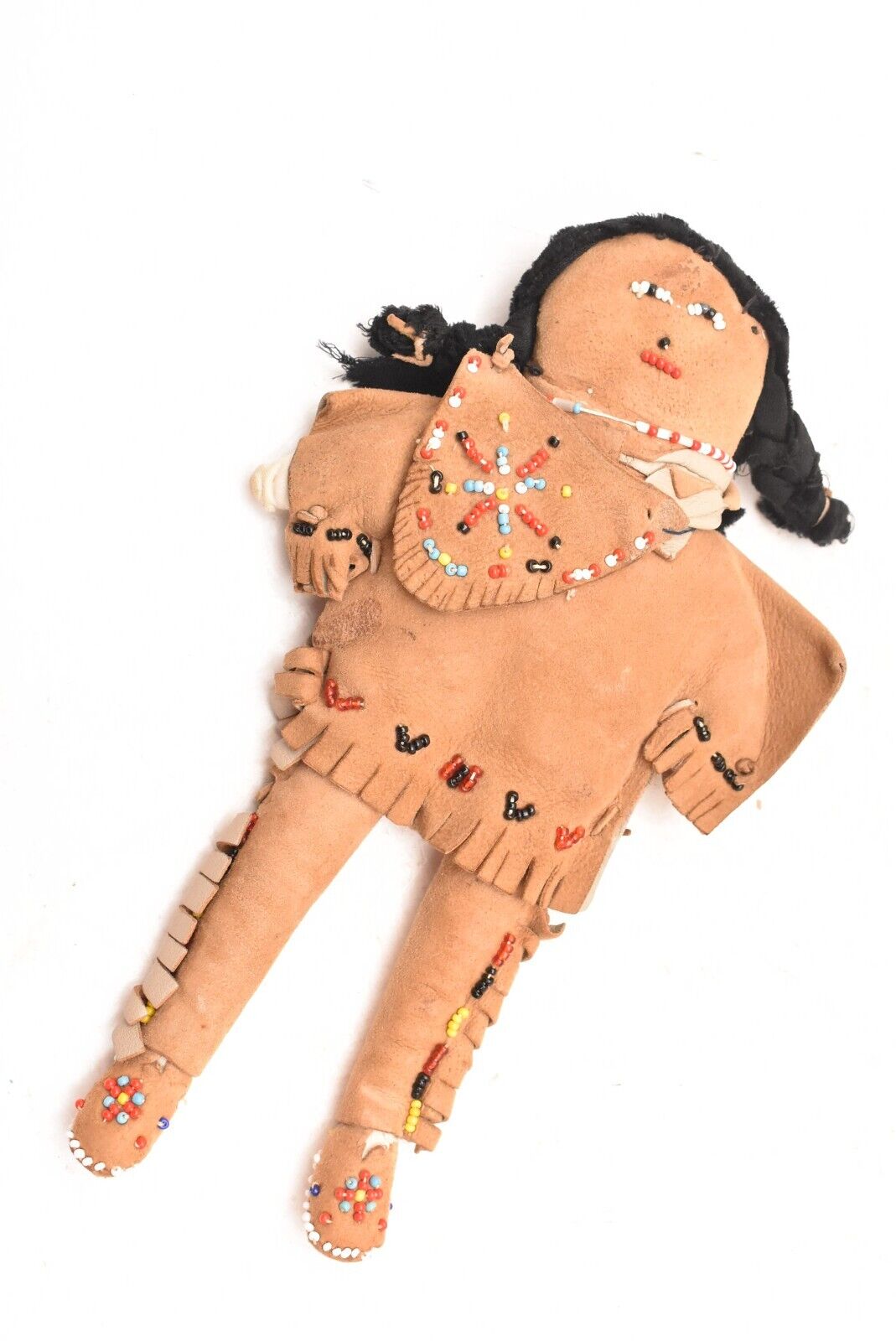 Vintage Native American Doll Beaded Sioux Indian Girl W Leather Fringe 9\