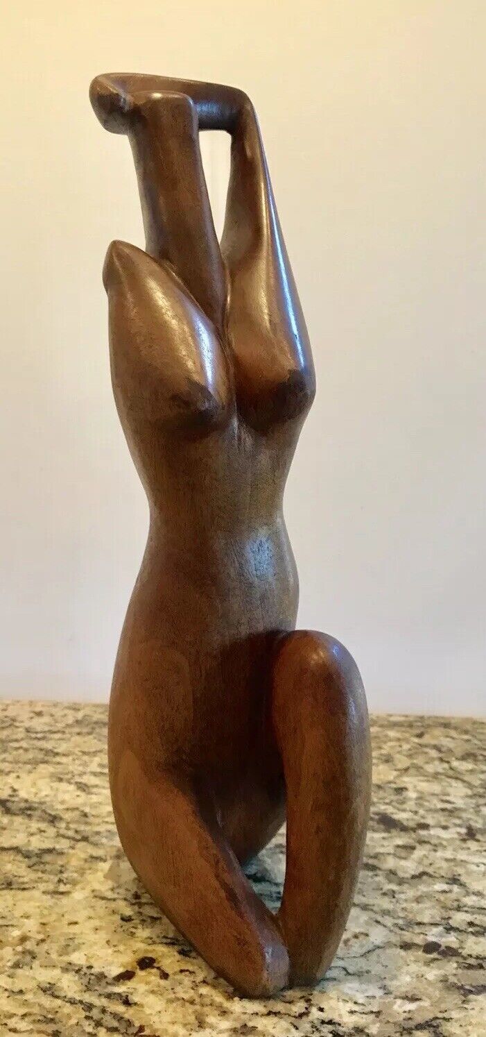 Mid-Century MCM 1971 Modern Abstract  Female Nude Wood Sculpture G. Lynch