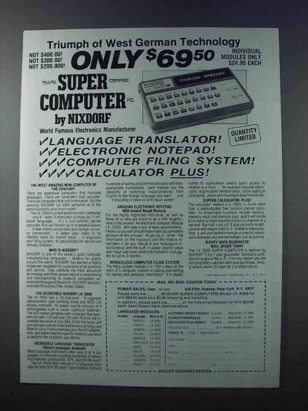 1981 Nixdorf Super-Computer Model LK-3000 Ad