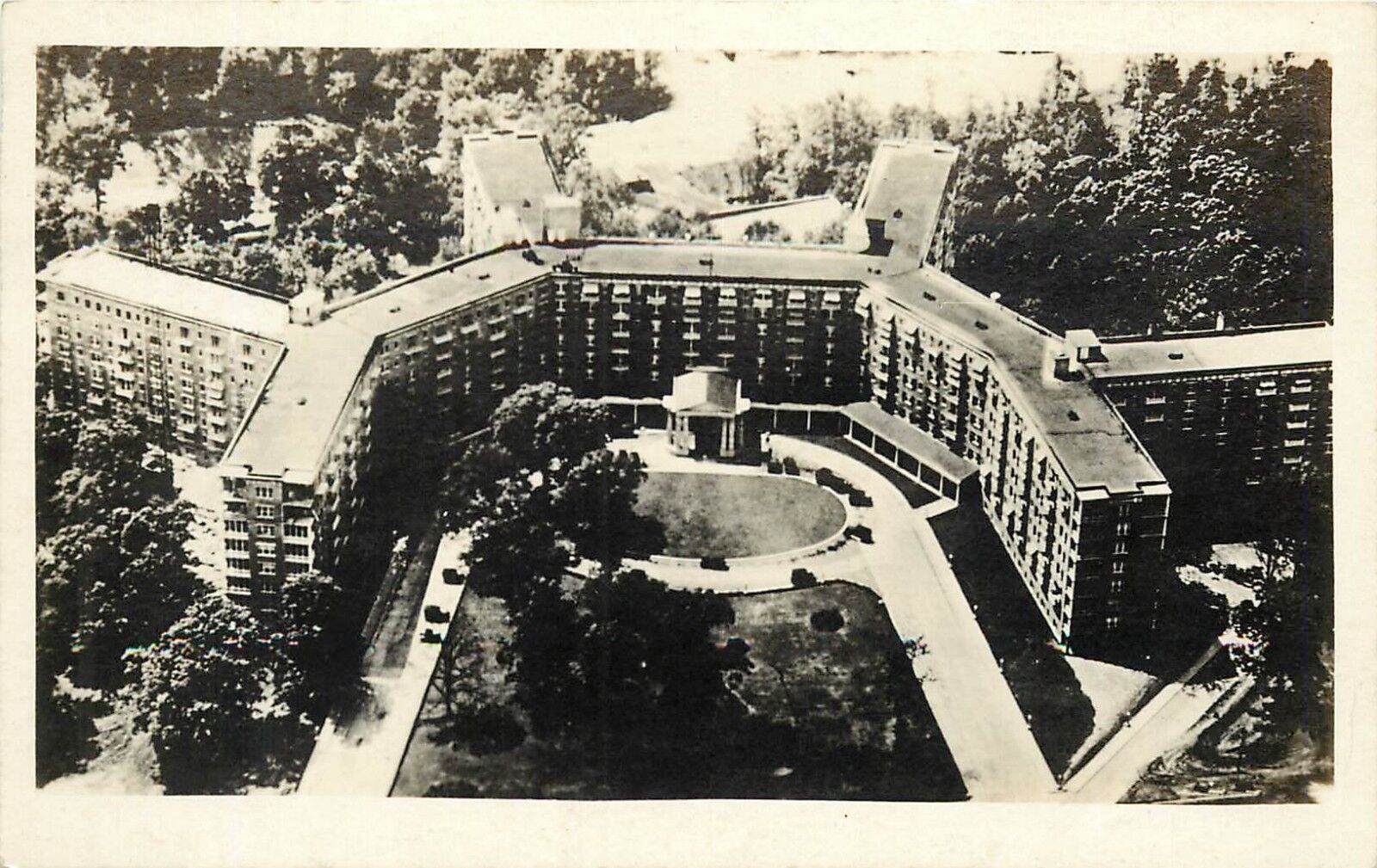 Large Unknown Hotel Aerial View RPPC Postcard