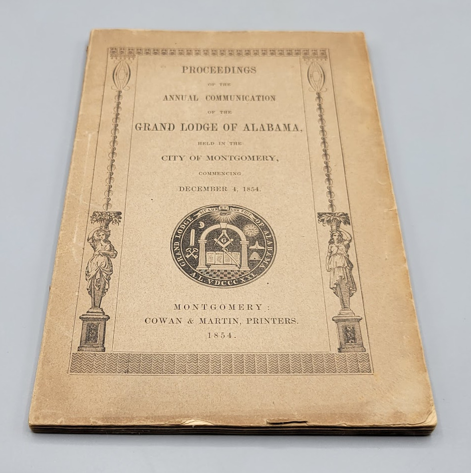 1854 Proceedings of the Annual Communication of the Grand Lodge of Alabama Book