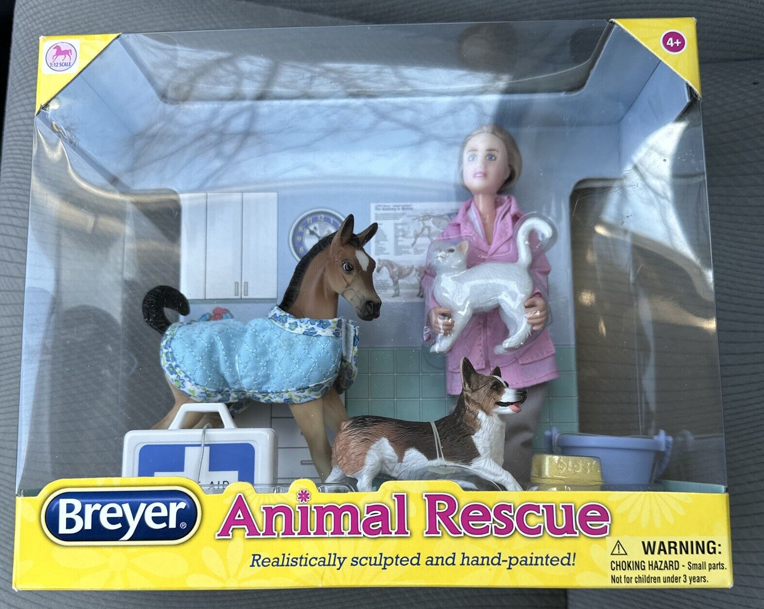 Disc.NIB Animal Rescue Set- Corgi Dog, White Cat, Foal 61036 Breyer Horse