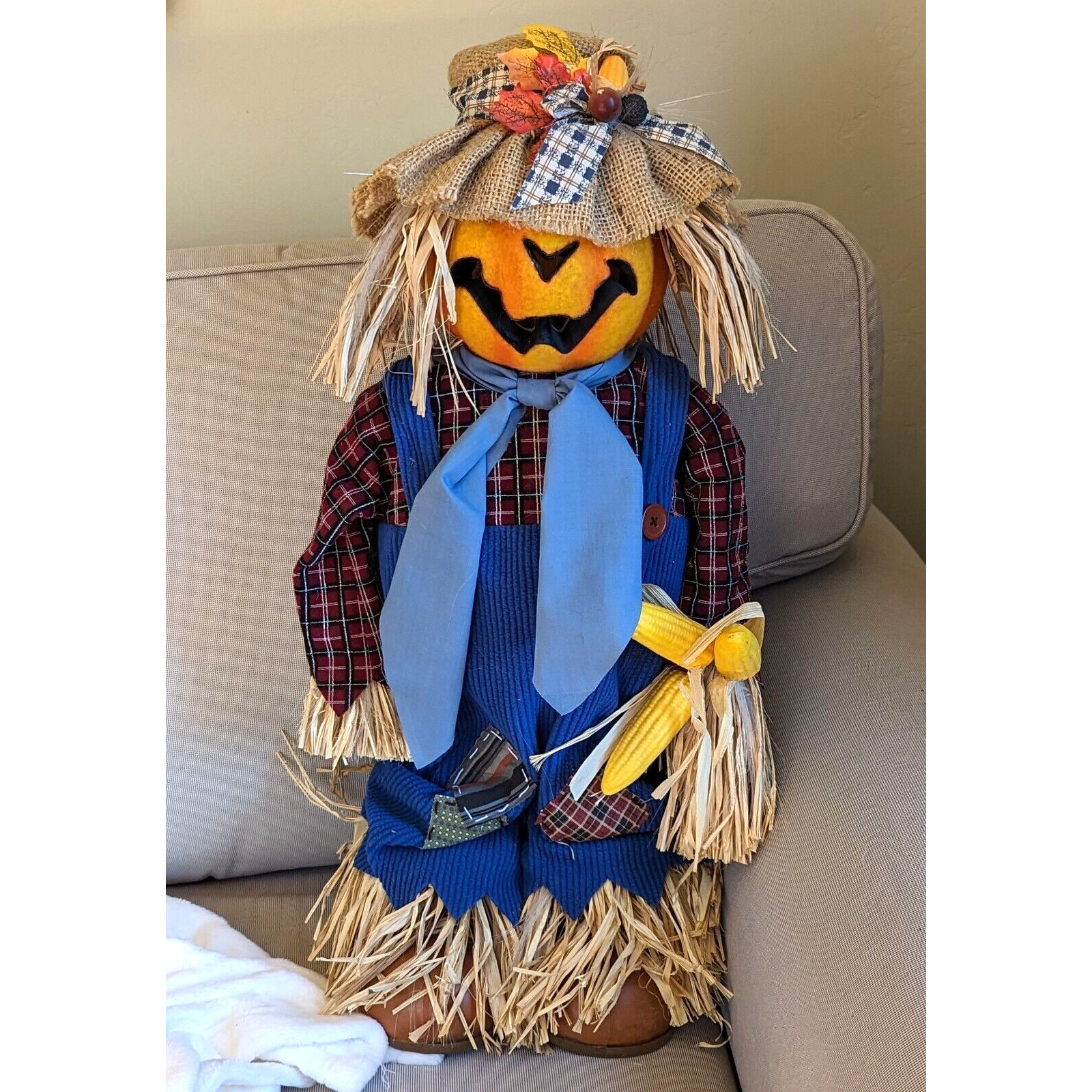 Gemmy Industries Fiber Optic Scarecrow Pumpkin Head 25” in Box Works Scarce