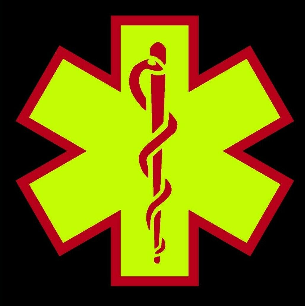 Fluorescent Yellow  Red Reflective Star Of Life Fire Helmet Decal EMS EMT 3 inch