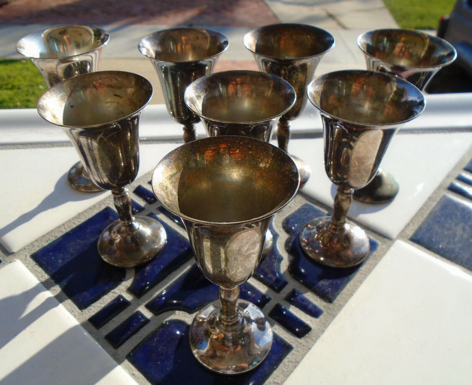 Cordial Wine Glasses set of 8 SILVERPLATE 3 ¾  inches tall set of 8