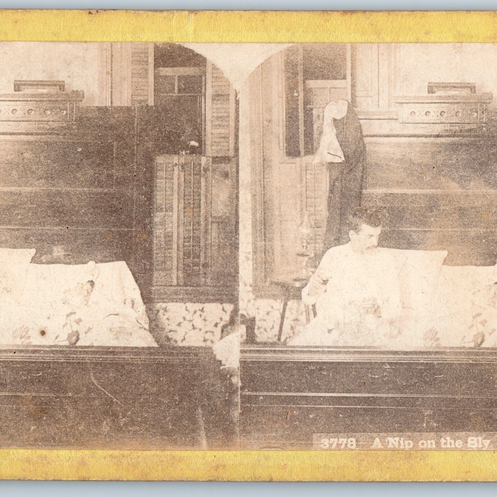 c1880s Couple Bed Discrete Drink Alcohol Real Photo \
