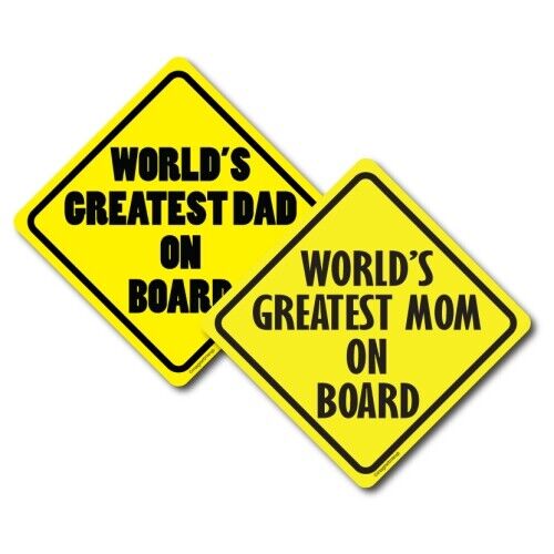 World's Greatest Mom and World's Greatest Dad on Board, Combo 2 Pk Magnet Decal