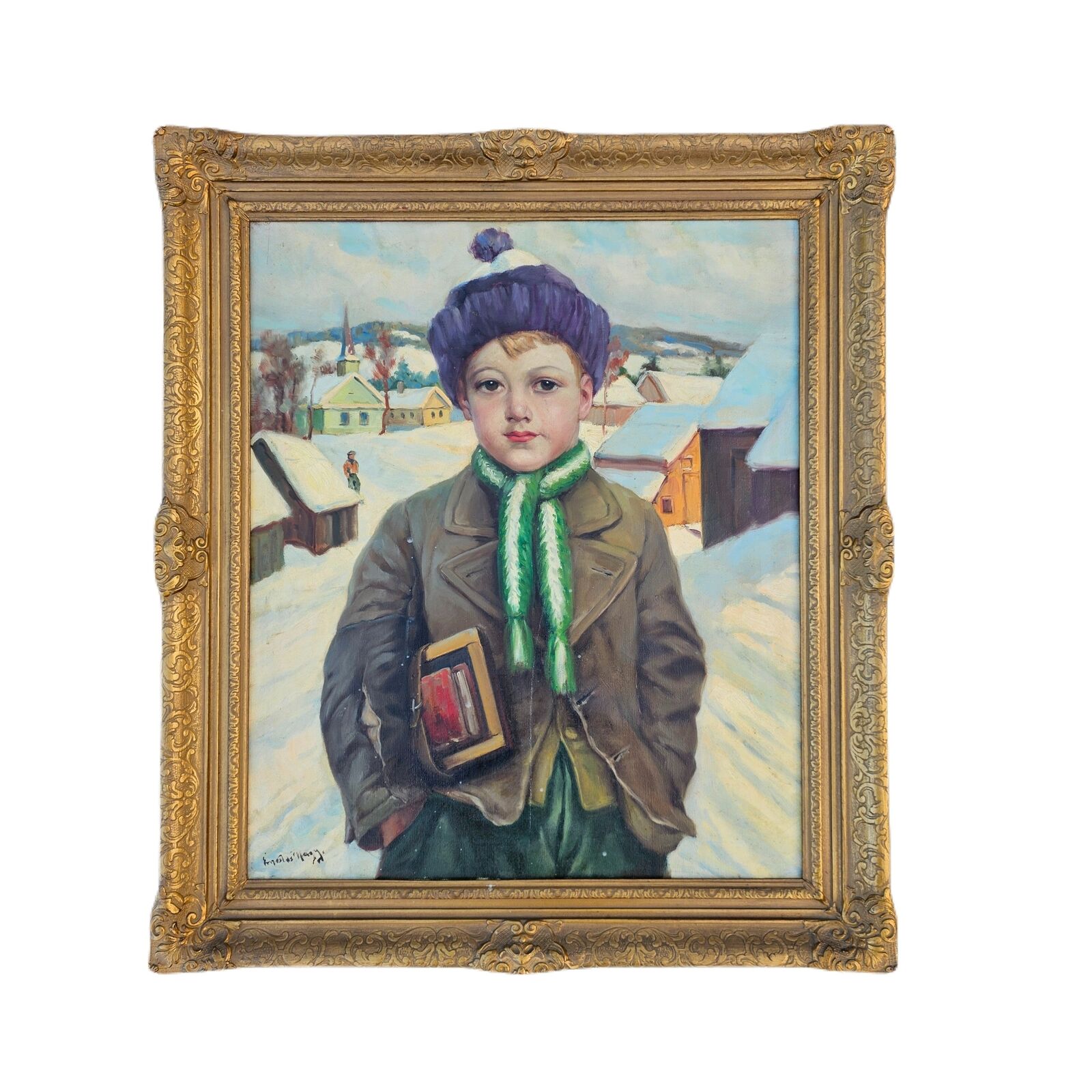 Vintage Ernest de Nagy School Boy Painting on Canvas