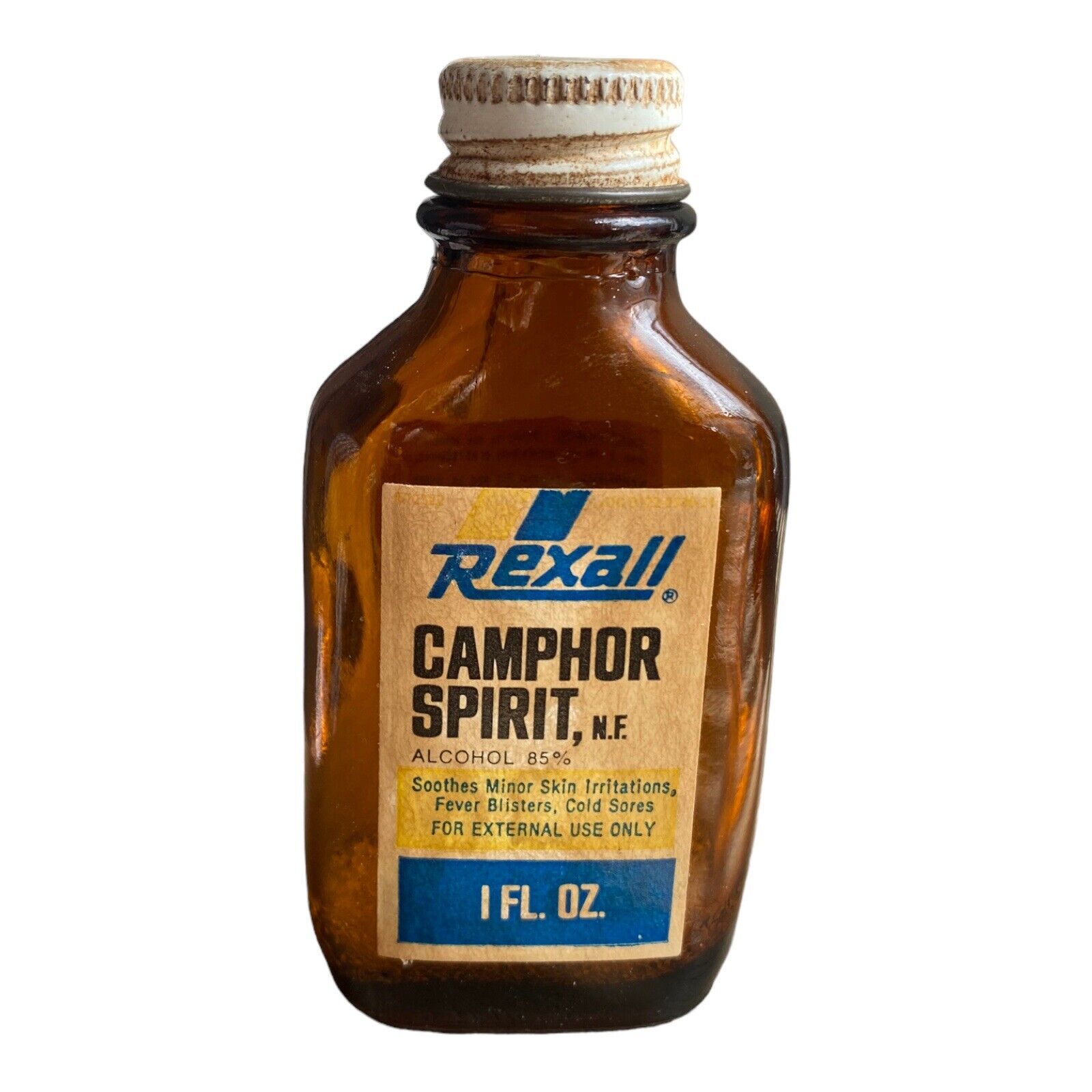 Rexall Camphor Spirit 1 Oz Amber Glass Medicine Bottle VTG Apothecary Tincture
