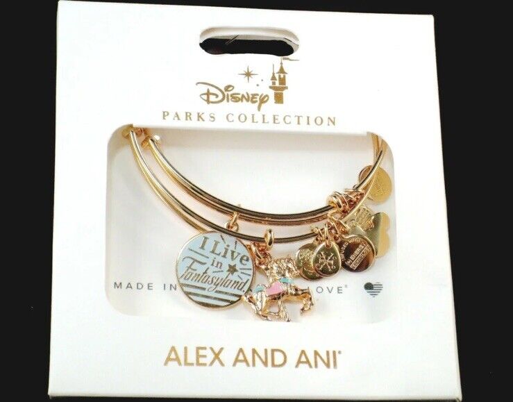 Disney ALEX AND ANI Rose Gold Bangle Bracelet Set Fantasyland Carousel - NEW