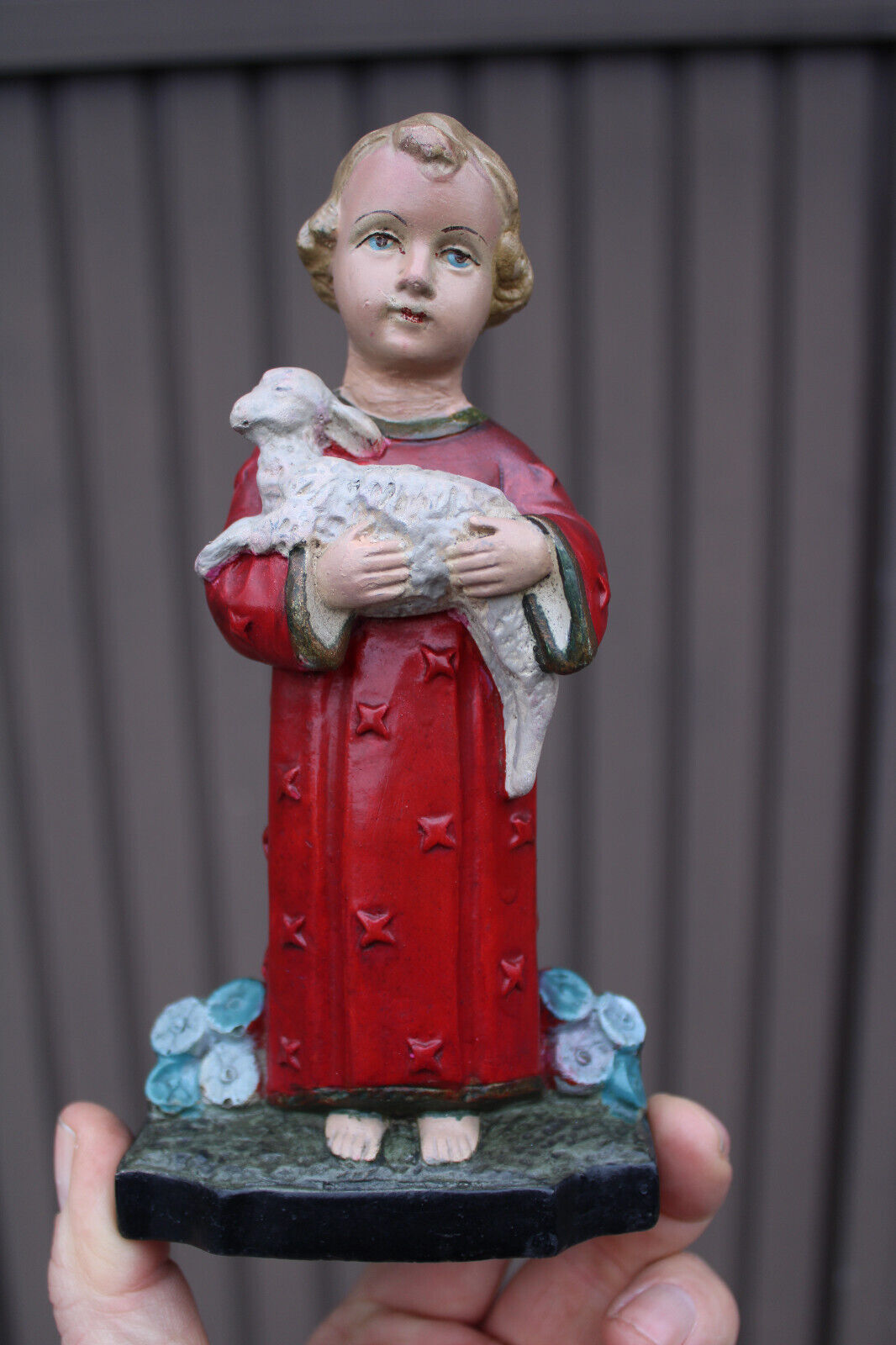 Antique young jesus lamb boy figurine statue