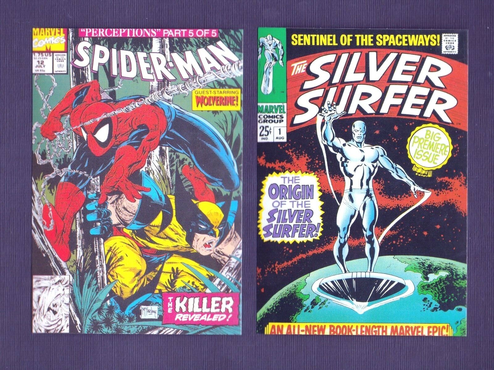 SILVER SURFER #1- PREMIER ISSUE-MARVEL/Spider-man Perceptions Lot of 2 Postcards