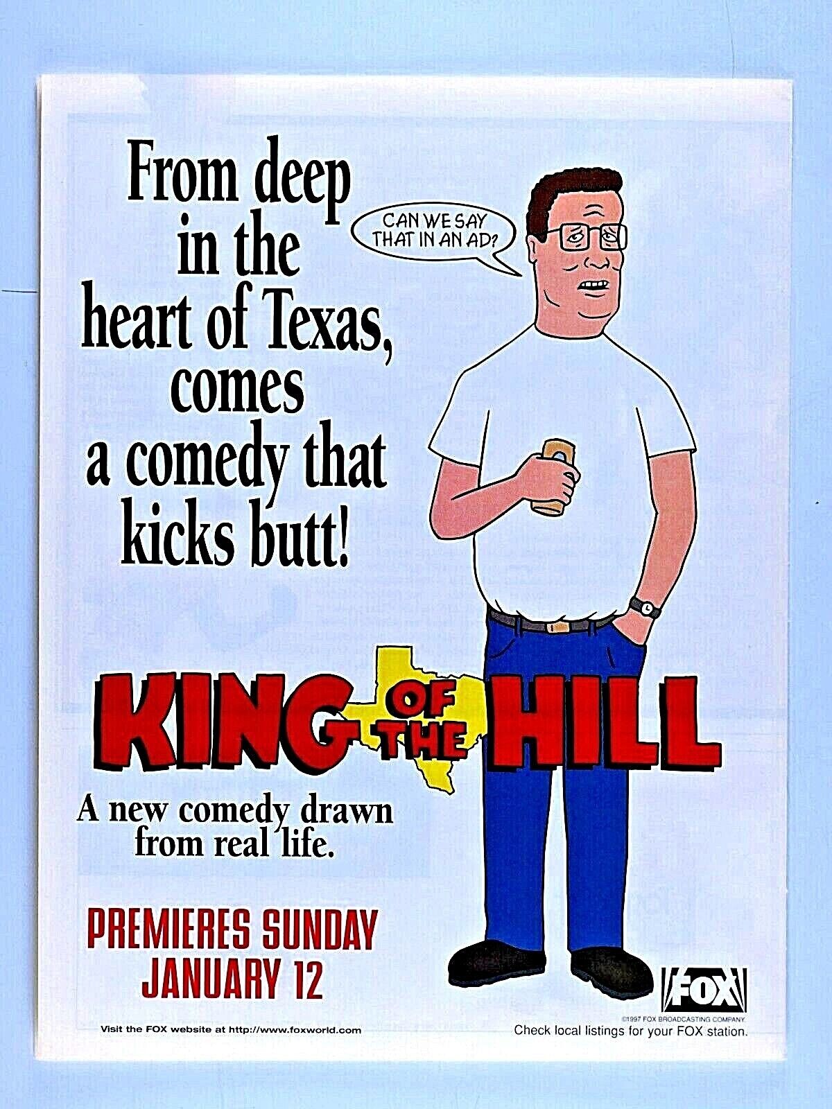KING OF THE HILL 1997 Premier First Episode Vintage Original Print Ad 8.5 x 11