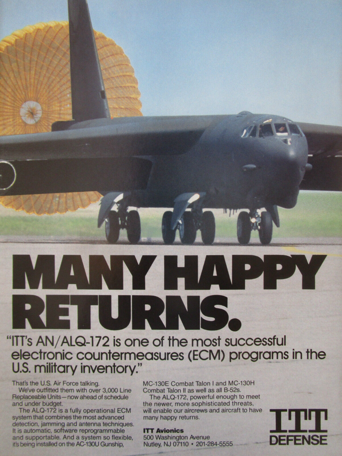 7/1989 PUB ITT AVIONICS AN/ALQ-172 ECM SYSTEM B-52 BOMBER BAG ORIGINAL AD