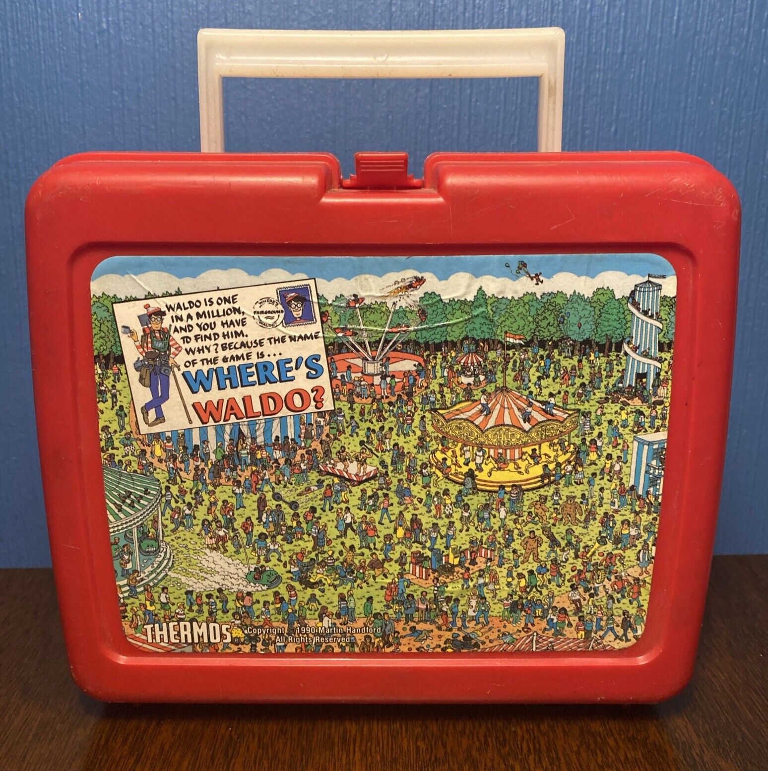 VINTAGE 90s WHERE’S WALDO Travel Lunch Box Collectible Promo THERMOS 1990 Red