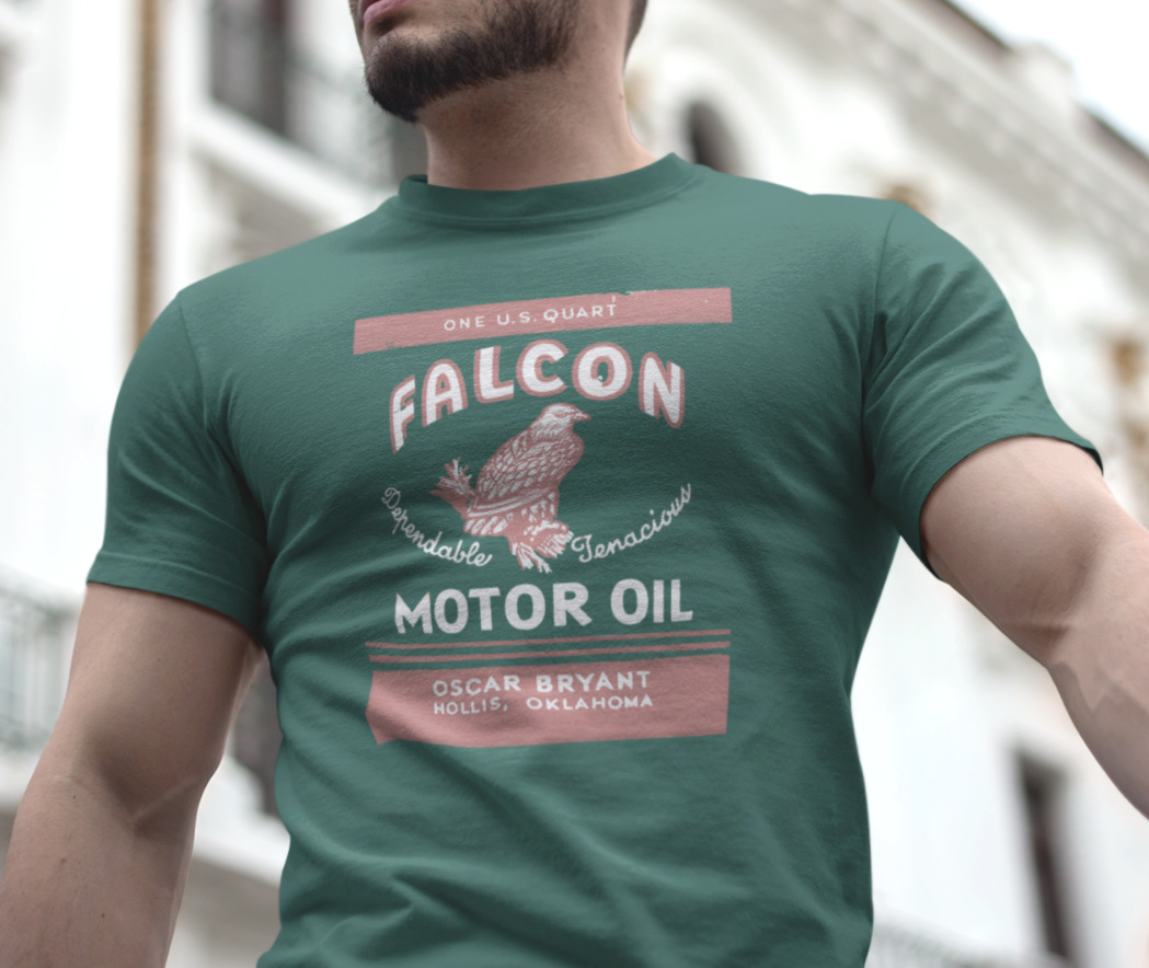 ON SALE: Cool Vintage FALCON Motor Oil Can Silk Screened Graphic T-Shirt