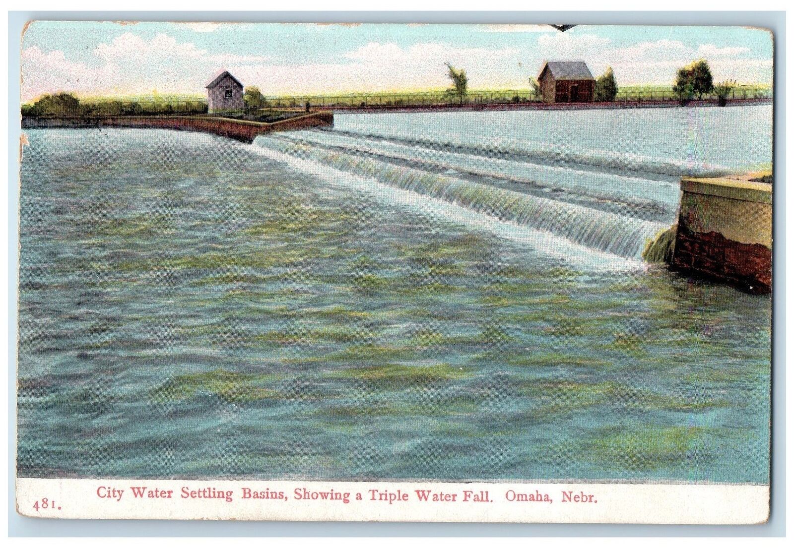 1909 City Water Settling Basins Showing A Triple Water Fall Omaha NE Postcard