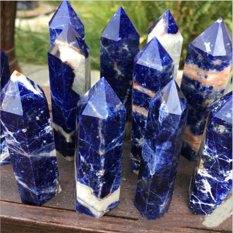 Natural Blue Sodalite Tower Spiritual Quartz Stones Healing Crystal Decoration