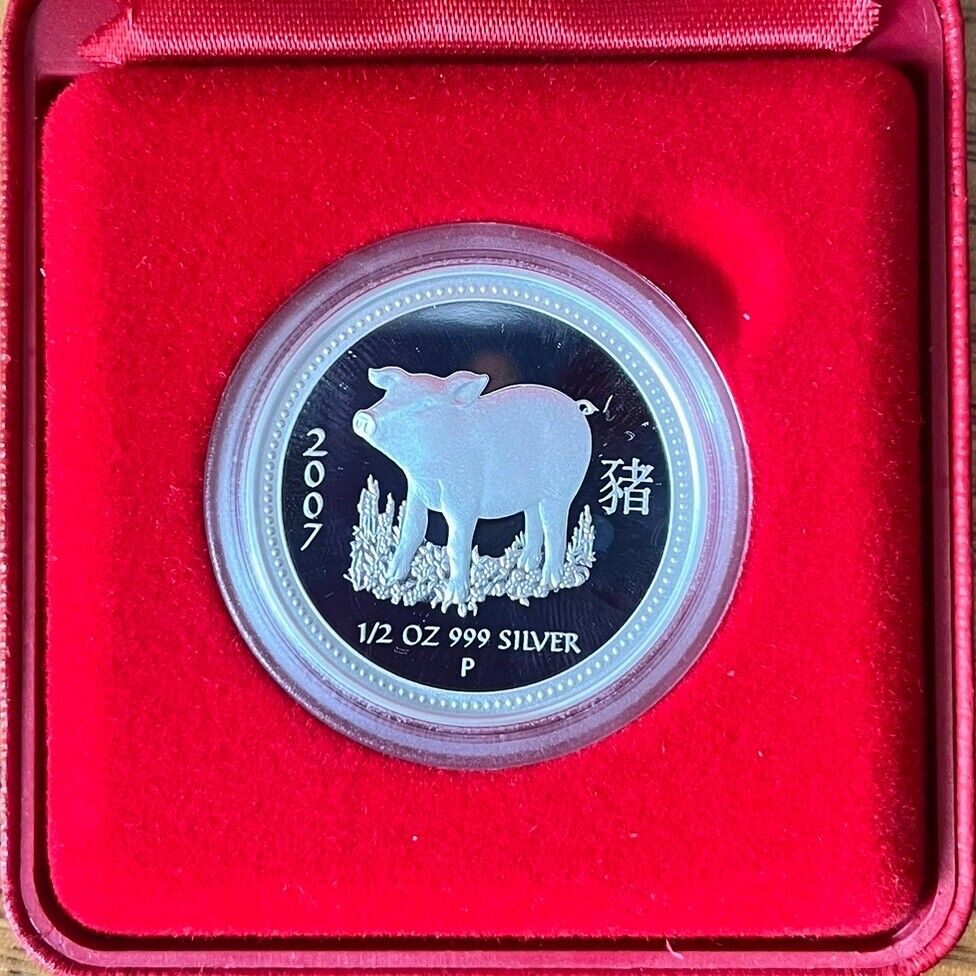 2007 Lunar Year of the Pig 1/2oz Silver Proof Coin Australia Perth Mint Series 1