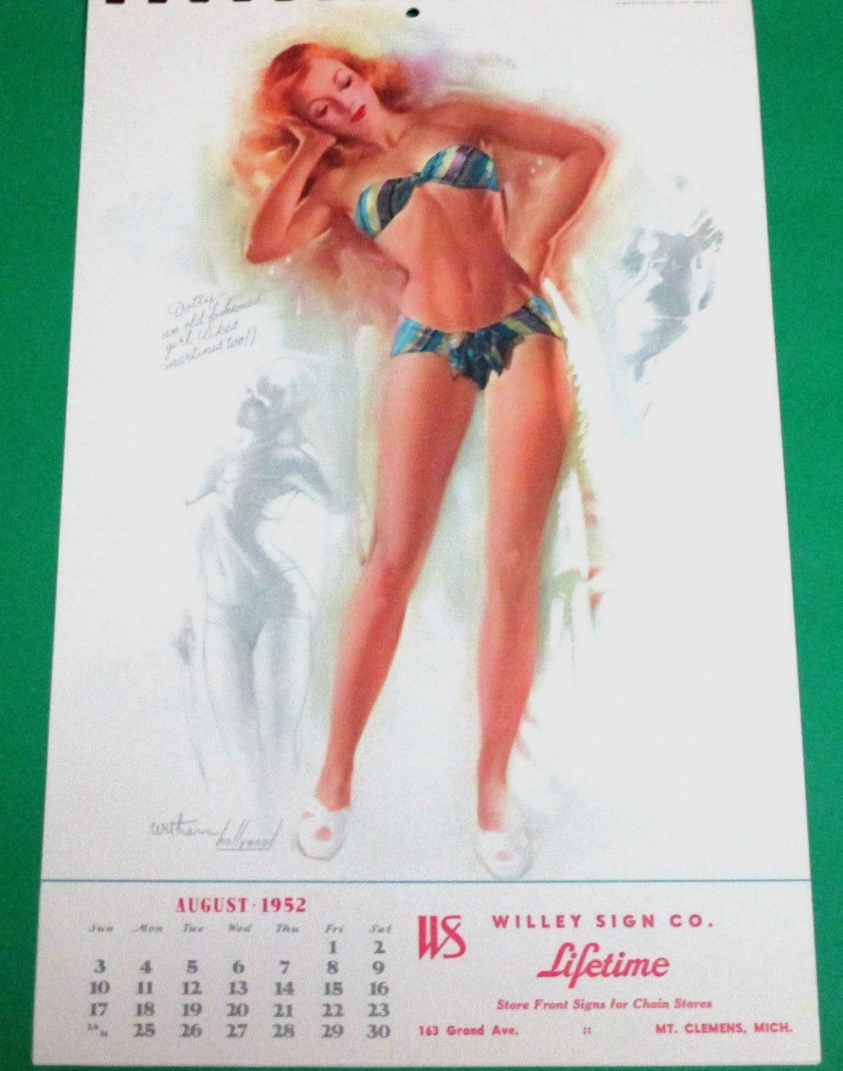 TED WITHERS AUGUST 1952 PINUP CALENDAR PAGE