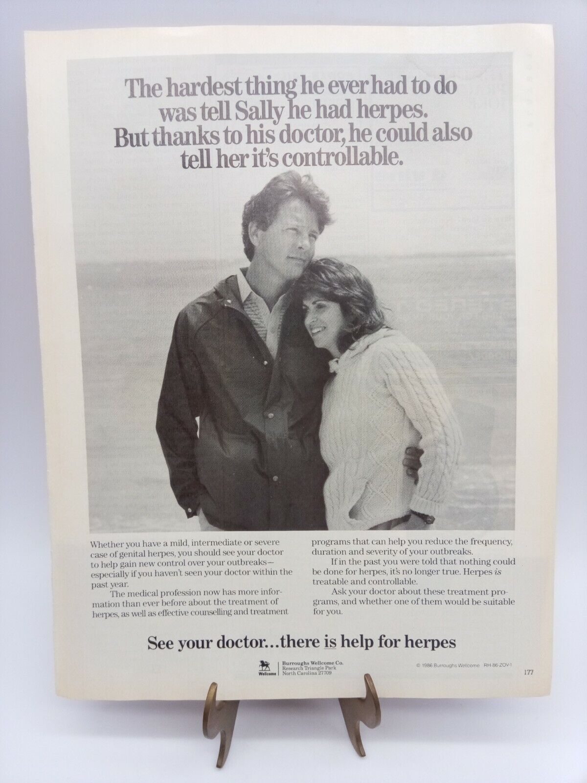 Vintage 1986 Print Ad Man Cave Burroughs Welcome Co. herpes Doctor Couple 