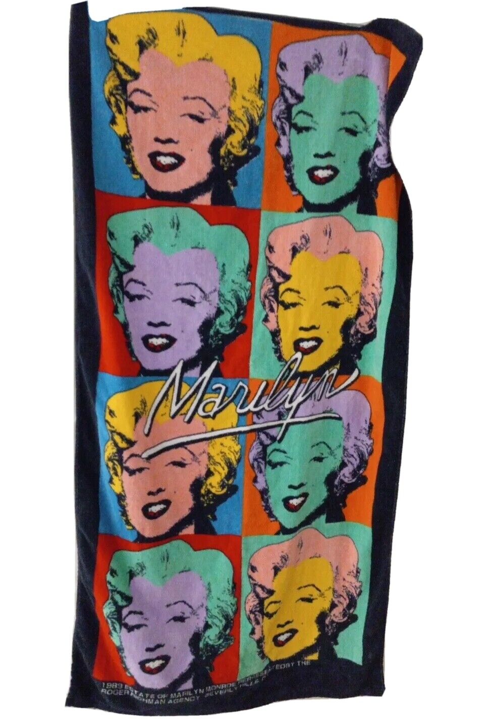 Vintage 80s Marilyn Monroe Andy Warhol Face Art Print Terry Cloth Beach Towel