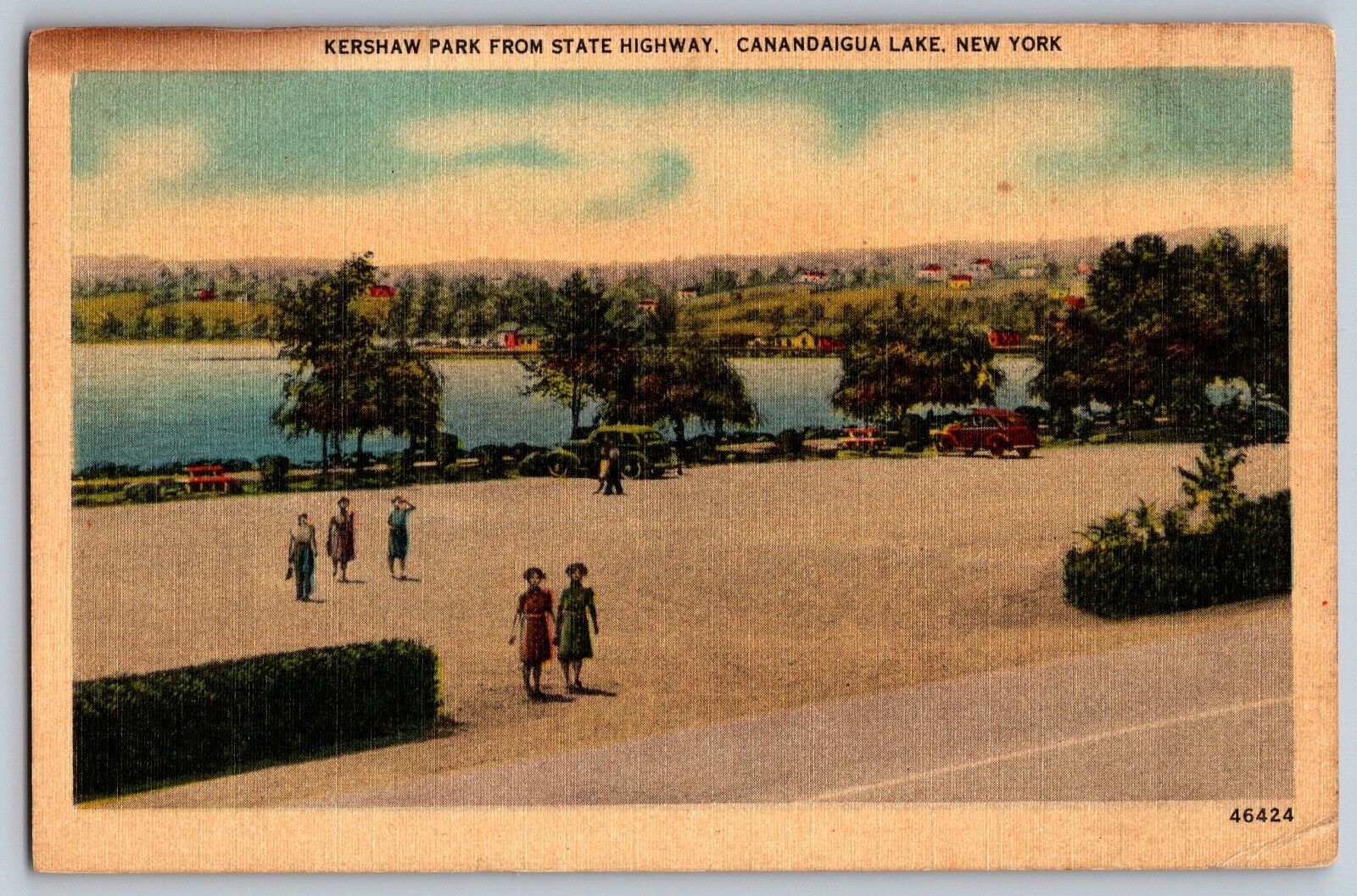 Canandaigua Lake, New York - Kershaw Park from State Highway - Vintage Postcard