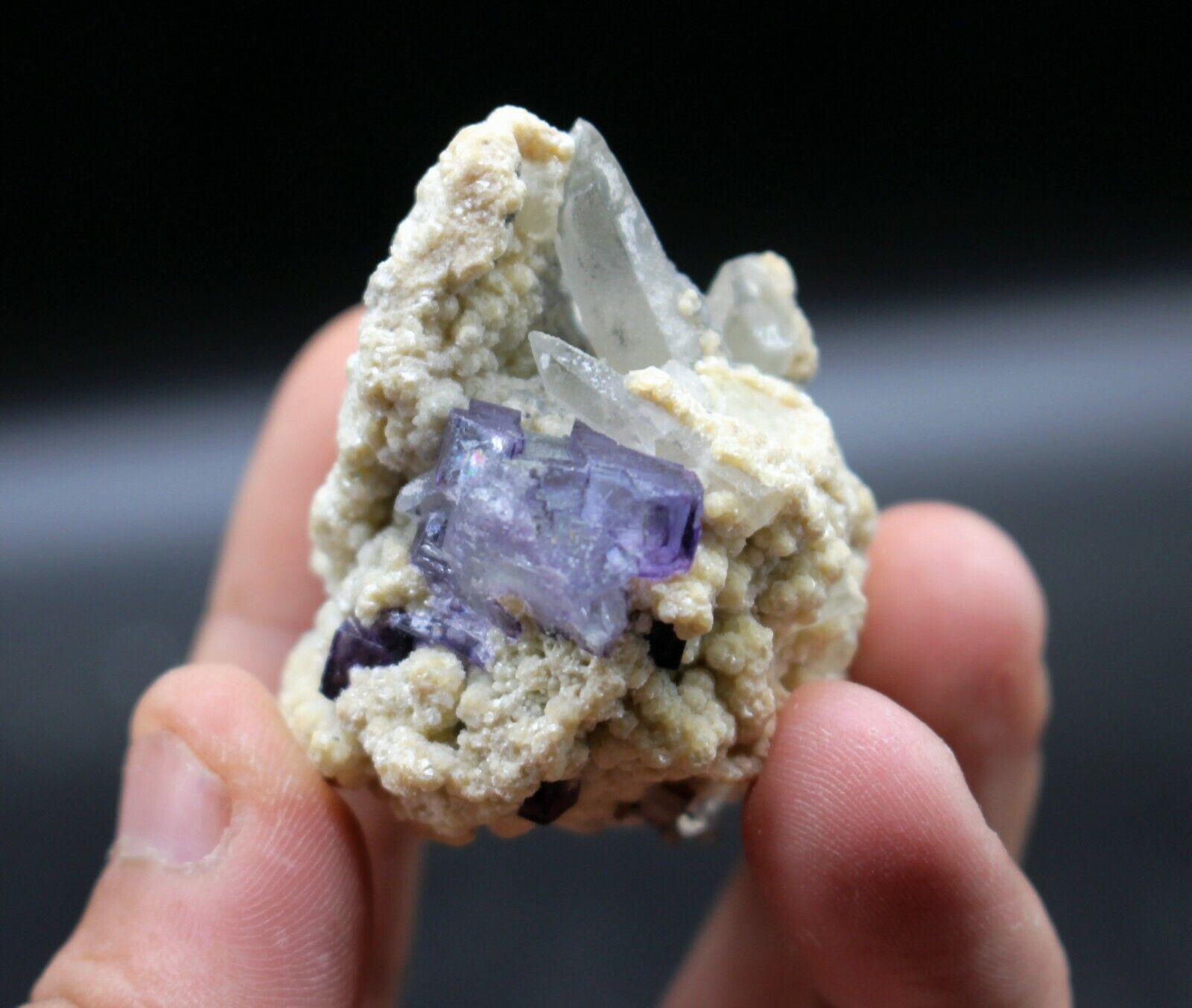 76g Newly discovered natural rare crystal + purple fluorite specimen/China