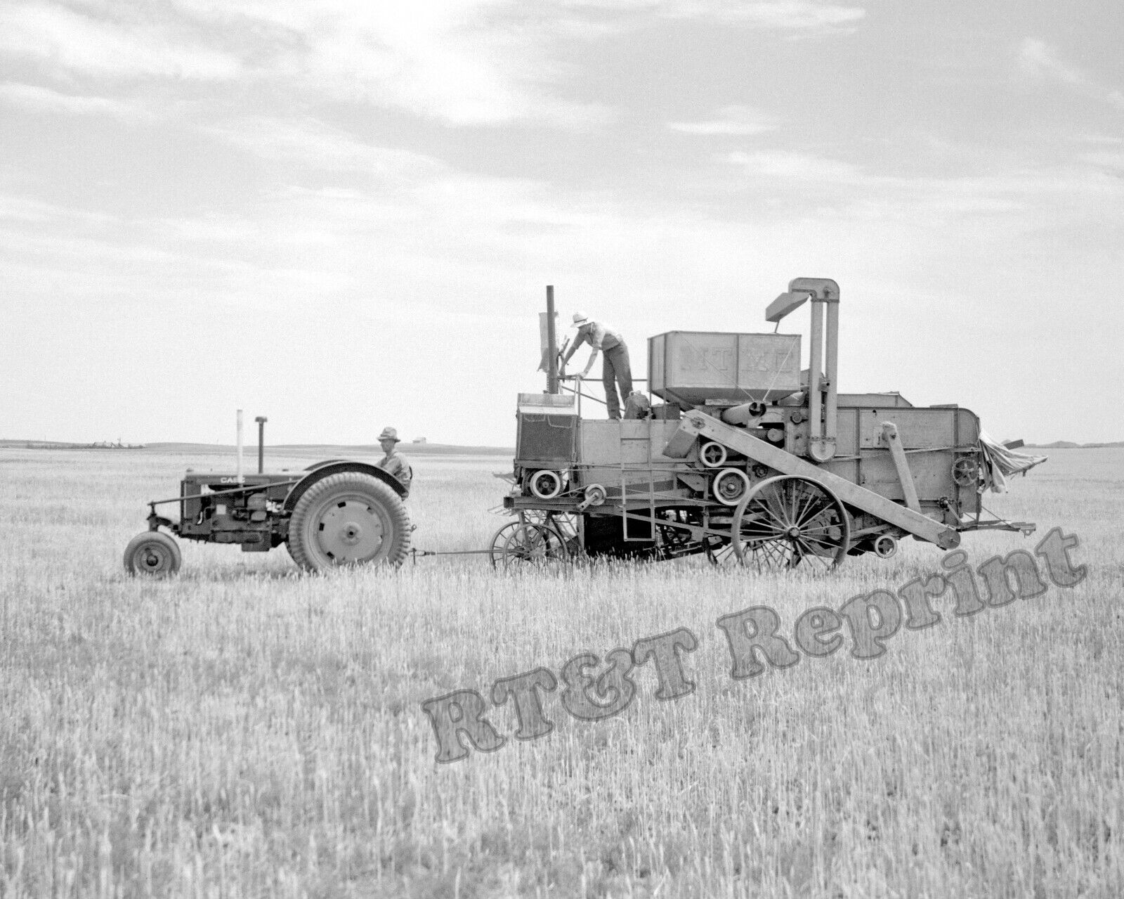 Vintage Case Tractor Drought Wheat Harvesting North Dakota Year 1936 Photo