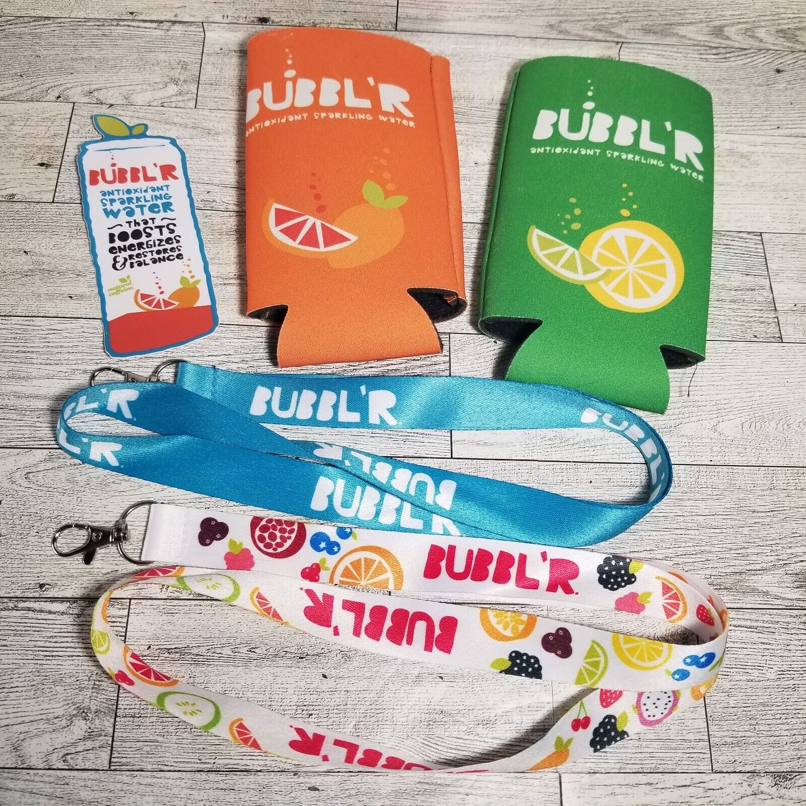 Bubbl'r Antioxidant Sparkling Water CAN Koozies Lanyards & Sticker NEW