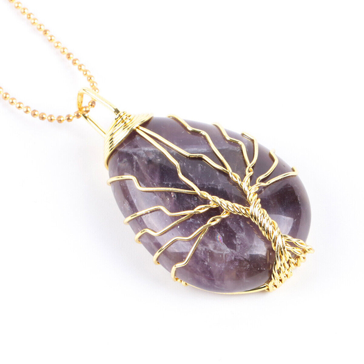 Rock quartz Stone Tree of life Energy Reiki Healing Amulet Drop Pendant Necklace