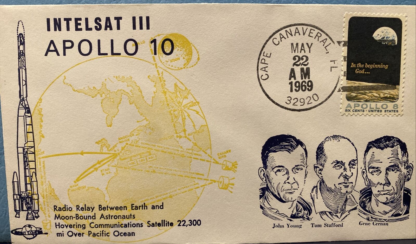 SPACE COVER APOLLO 10 RADIO RELAY BETWEEN MOON-BOUND CREW & EARTH MAY 22, 1969