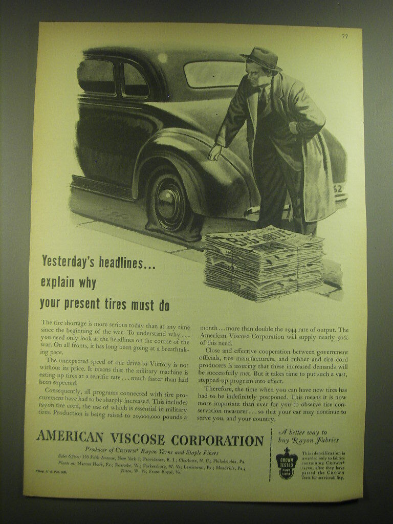 1945 American Viscose Corporation Ad - Yesterday\'s headlines