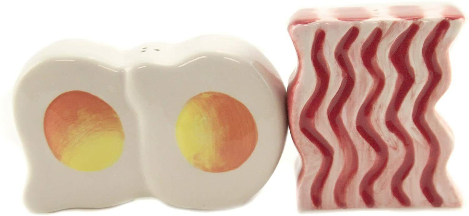 Magnetic Ceramic Salt Pepper Shakers Bacon and Egg Set, 4 Inches