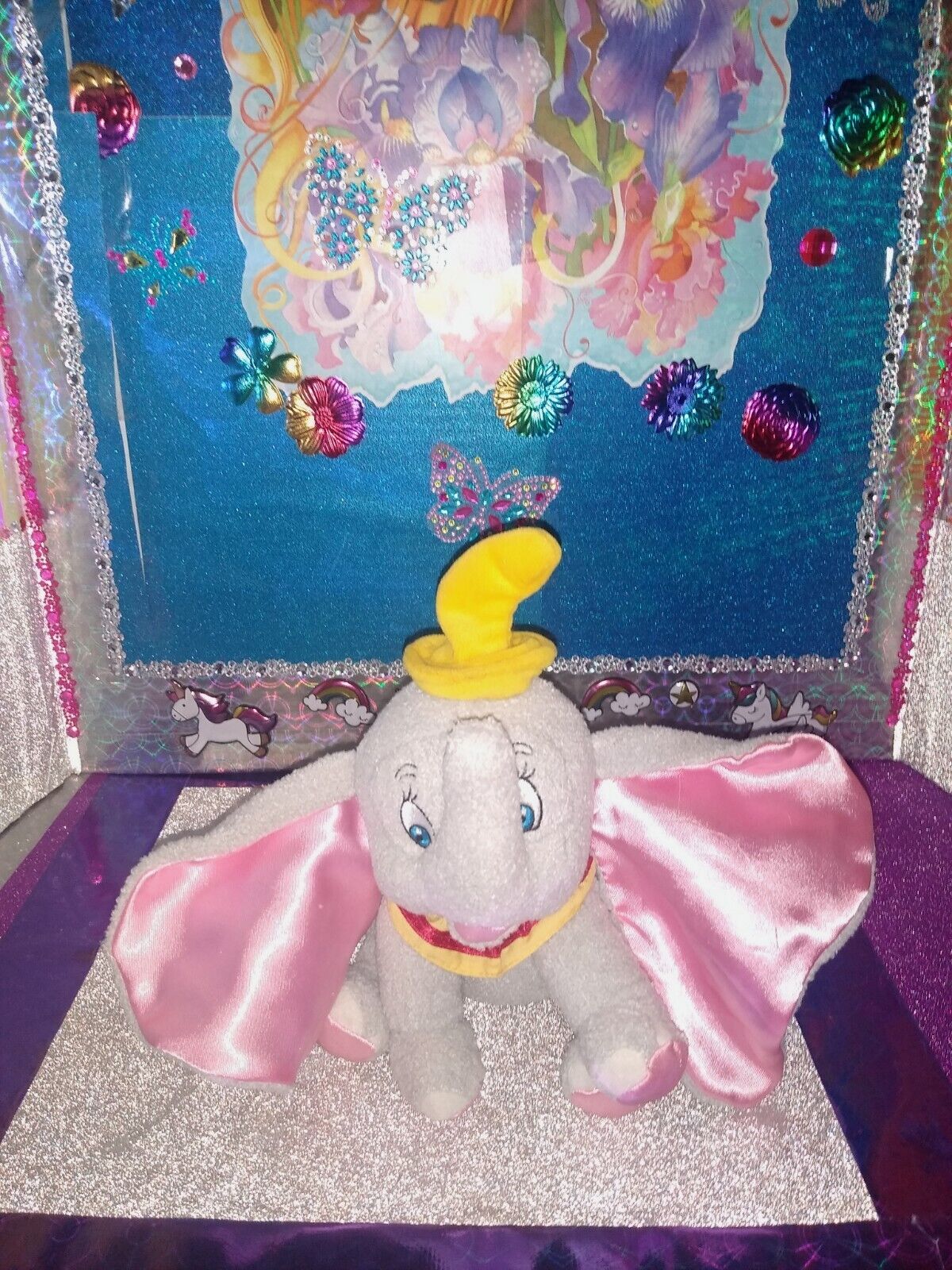 🦄Disney Store Exclusive Dumbo Gray Elephant w/Silky Pink Inner Ears 8” Plush