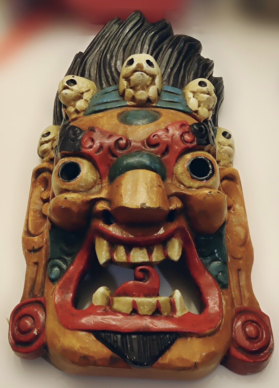 Tibetan Buddhist Deity Real Wood Carved Mask 14x8