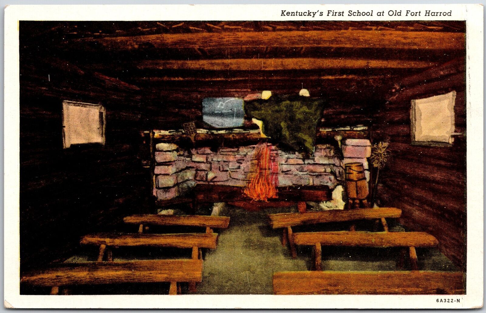 Kentucky\'s First School At Old Fort Harrod Harrodsburg Kentucky KY Postcard