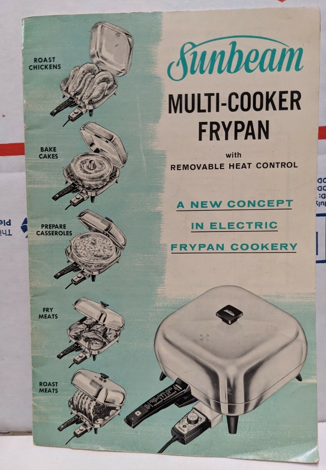 Vintage Sunbeam Multi-Cooker Frypan W/Removable Heat Control Info And Cookbook
