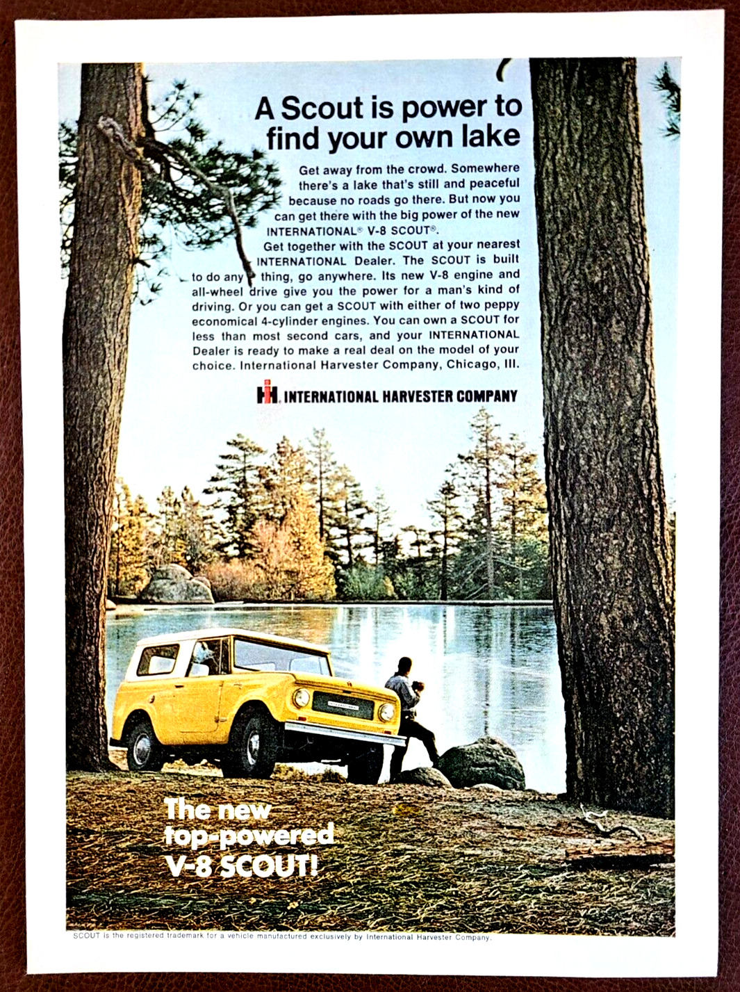1967 Yellow International V-8 Scout Vintage Print Ad