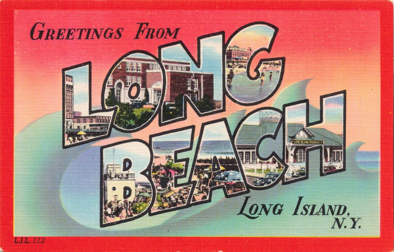Greetings form Long Beach (Long Island) New York Vintage Lareg Letter PC