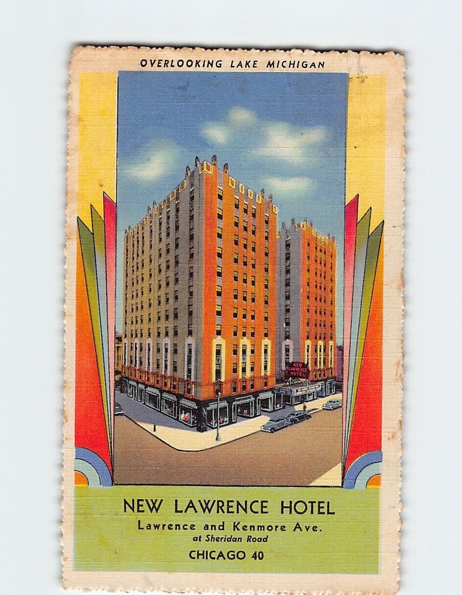 Postcard Overlooking Lake Michigan, New Lawrence Hotel, Chicago, Illinois