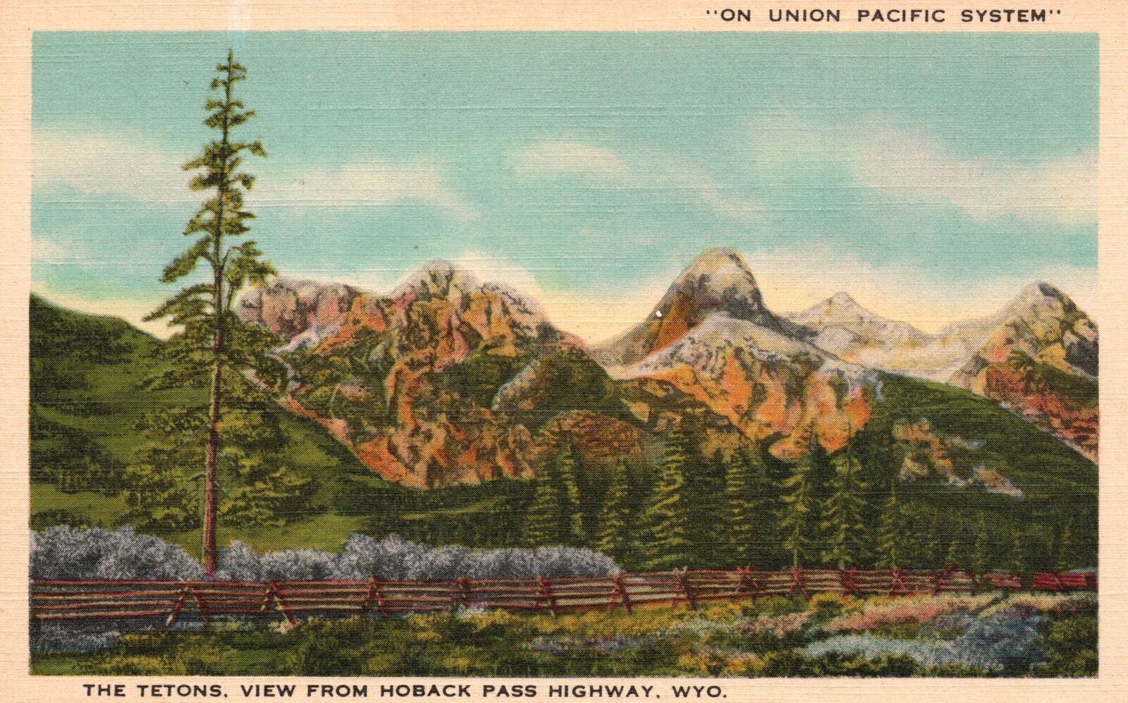 Vintage Postcard The Tetons View From Hoback Pass Highway Wyoming Union Pacific