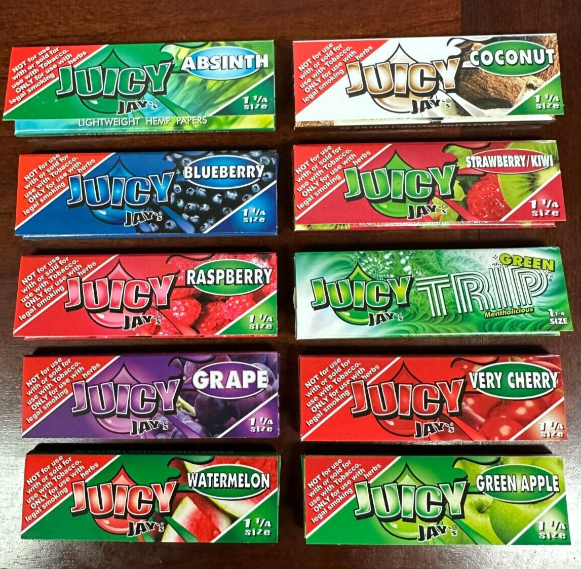 Juicy Jays Sample 1 1/4 Rolling Papers Wraps 10 Packs~Cigarette Papers
