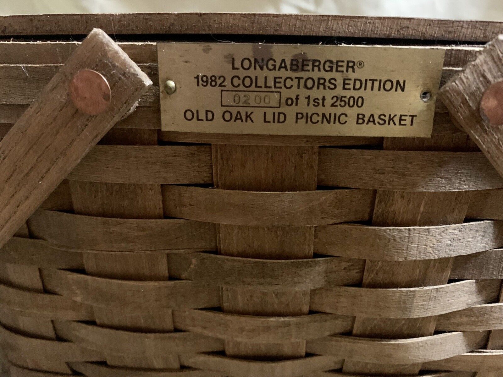 RARE 1982 Longaberger OLD OAKLidded Picnic Basket NUMBERED